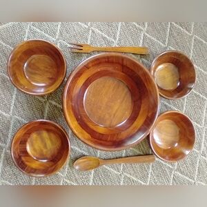 Elegant Julia Pomerantz Wooden Dining Salad Set(4)